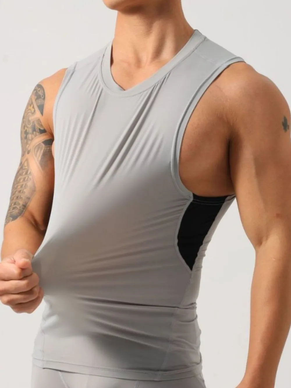 Men’s round neck athletic tank top – front view